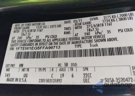 2015 Ford F-150 Xlt z USA, uszkodzony, nr VIN 1FTEW1EG5FFA99713